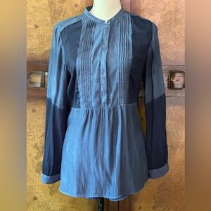 Charming Charlie Blue Pleated Long Sleeve Blouse